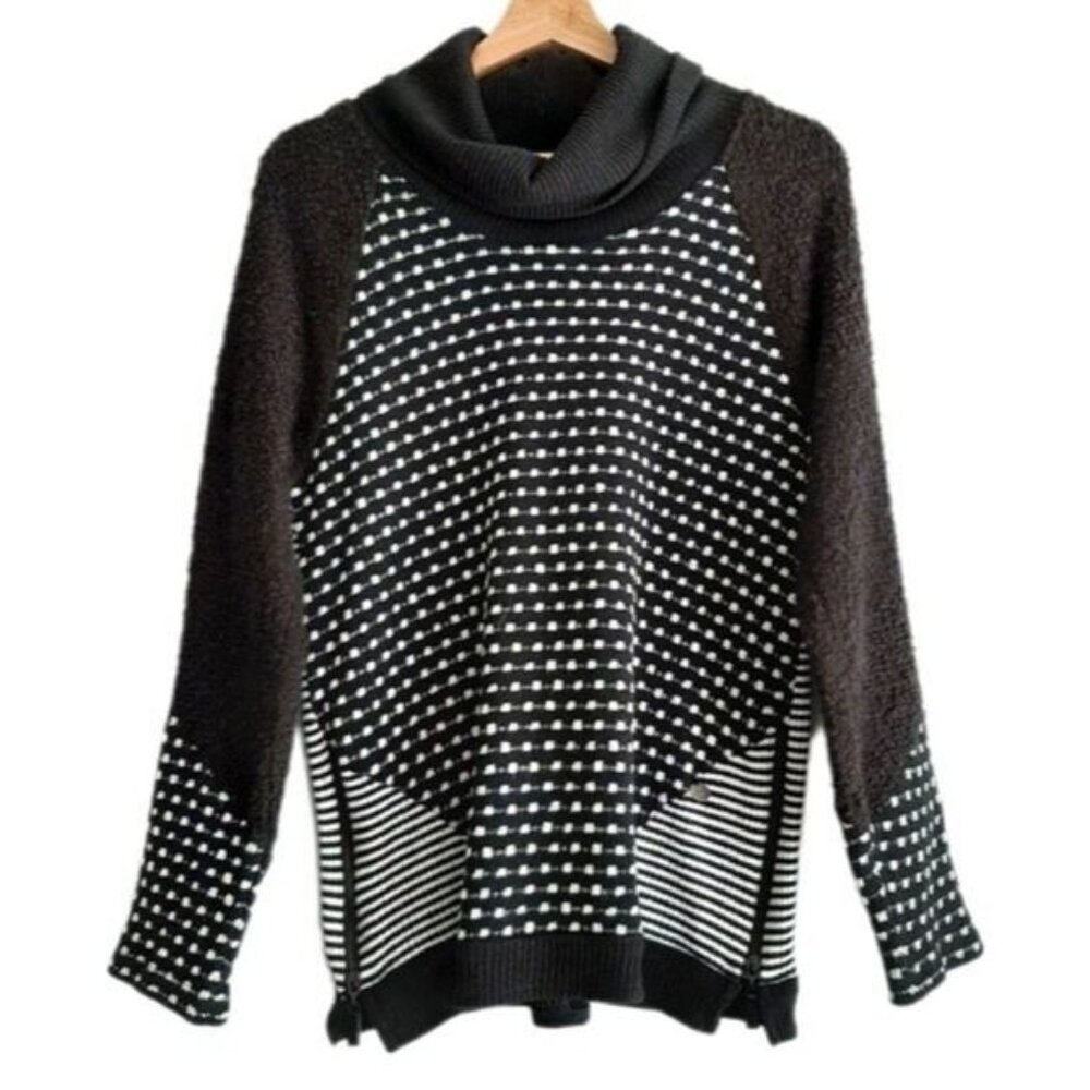 ZOE by Michael Phillips Multi Texture Block Paneled Sweater B&W Sz S